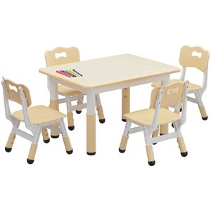 Kids Table and Chair Set, Height Adjustable Toddler Table and 4 Chairs Set for Ages 2-10, Non-Slip Legs, Children Activity Table - 1 of 4