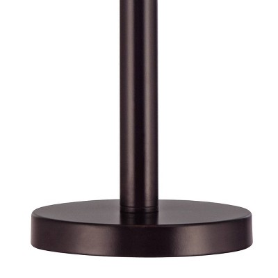 Dark Bronze Stick Buffet Table Lamp with Off-White Burlap Shade and USB