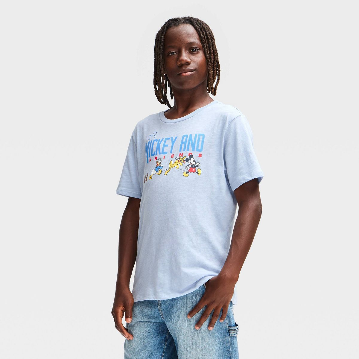 Boys' Disney Mickey Mouse & Friends Short Sleeve Front and Back Graphic T-Shirt - Light Blue