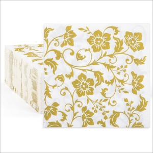 Blue Panda BLUE PANDA 100 Pack White & Gold Disposable Floral Paper Napkins, 6.5x6.5”, Napkins for Wedding, Birthday, Anniversary - 1 of 4