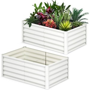 Galvanized Raised Garden Bed, Outdoor Large Planter Raised Beds Open Base with Safety Edge and Glove for Vegetables Flowers Ground Planter - 1 of 4