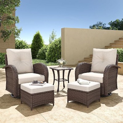 Layinsun 5 Pieces Wicker Patio Furniture Set, Luxury Outdoor Conversation Set with High Back Swivel Rocker Chairs