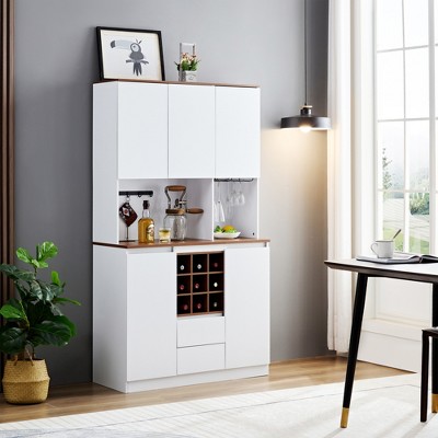 68.9" Farmhouse Coffee Bar Cabinet with Storage, Wine Rack, Drawers, AC & USB Ports for Kitchen, Dining Room, Living Room
