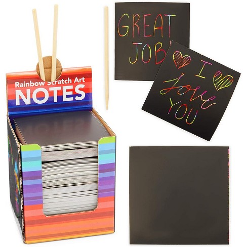 Scratch Off Magic Art Rainbow Mini Notes (100ct) & [2] Stylus, for Kids &  Adults 100 Black Paper Sheets Create Colorful Rainbow Cards, Bookmarks