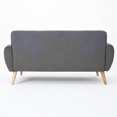 Mid-Century Modern Dark Gray Tufted Fabric Loveseat