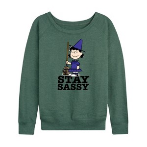 Women's - Peanuts - Lucy Stay Sassy Lightweight French Terry Wide Neck Long Sleeve Shirt - 1 of 4