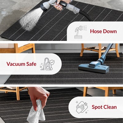 Alaina Black 4' x 6' Striped Synthetic Indoor/Outdoor Rug