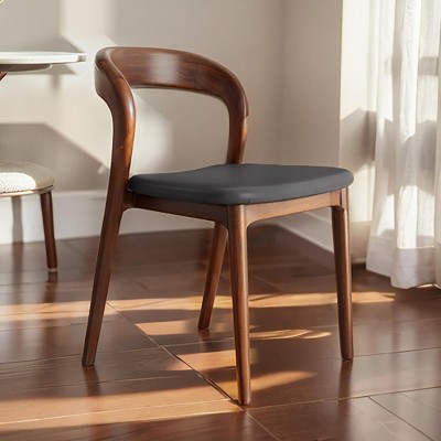 Mid-Century Modern Solid Wood Dining Chairs Set of 2, PU Leather Upholstered Chairs with Curved Back for Kitchen or Dining Room-The Pop Home