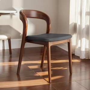 Mid-Century Modern Solid Wood Dining Chairs Set of 2, PU Leather Upholstered Chairs with Curved Back for Kitchen or Dining Room-The Pop Home - 1 of 4