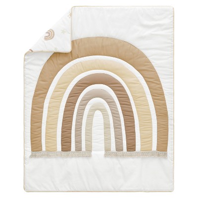 Boho Rainbow Beige and Taupe Microfiber Crib Bedding Set