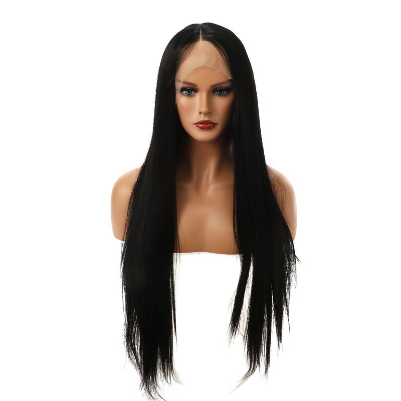 Unique Bargains Long Straight Hair Lace Front Wigs for Women with Wig Cap 24" 21" - 23" 1PC, 1 of 7