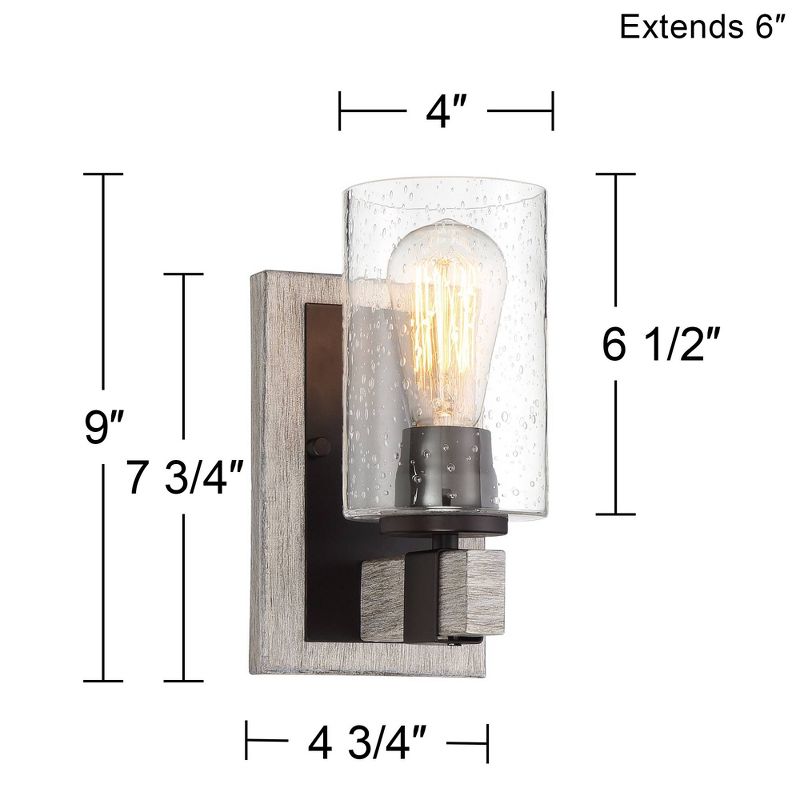 Franklin Iron Works Poetry Rustic Farmhouse Wall Light Sconce Gray Wood Grain Bronze Hardwire 4 3/4" Fixture Clear Seedy Glass for Bedroom Bathroom, 4 of 7