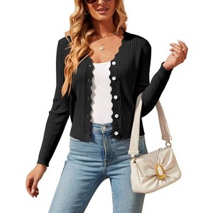Coolmee Women's Cropped Cardigan Knit ShrugsTops V Neck Button Down Sweaters - 1 of 4
