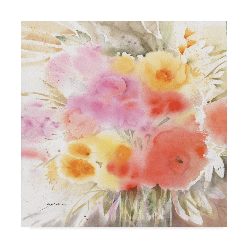 Photos - Other Decoration 35" x 35" Spring Flowers Square by Sheila Golden - Trademark Fine Art: Unframed Canvas for Kitchen, Contemporary Botanical D