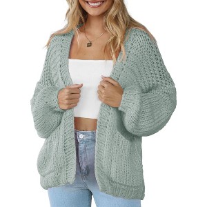 Womens Sweater Knit Cardigan with Pockets Open Front Cable Knit Sweater Chunky Thick Sweater Cardigan for Winter Comfy Knitwear - 1 of 4