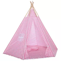 Qaba Kids Teepee Tent, Toddler Play Tent with Mat, Pillows, Observation Window and Carrying Bag, Playhouse for Indoor/Outdoor