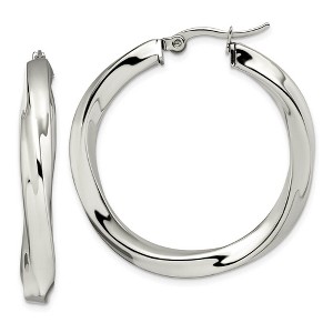 Black Bow Jewelry Stainless Steel Twisted Polished Hollow Round Hoop Earrings, 7 x 37mm - 1 of 4