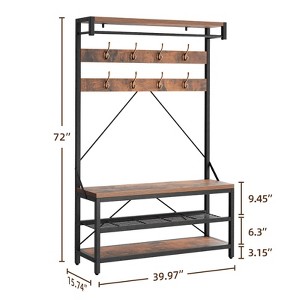 Coat Rack Shoe Bench Industrial Hall Tree Storage Bench for Entryway Wood Look Accent Large Shoe Rack with Storage - 1 of 4