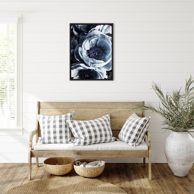 Peony Blue Petals III Black Floater Frame Canvas Art