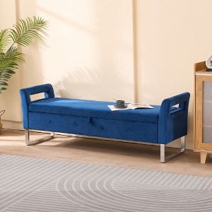 67.91"W Velvet Storage Bench with Armrests & Metal Legs for Living Room, Entryway and Bedroom - ModernLuxe - 1 of 4