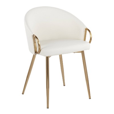 White Faux Leather and Gold Metal Low Upholstered Chair