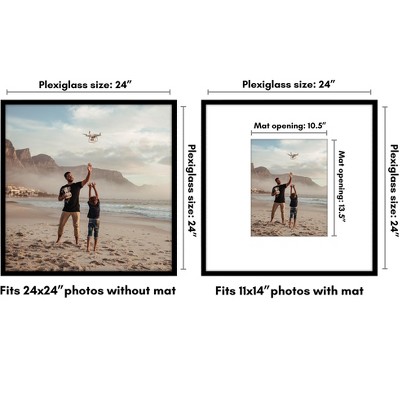 Americanflat 24x24 Picture Frame with Polished Plexiglass - Use as 11x14 Frame with Mat or 24x24 Frame Without Mat - Streamline Collection - Black