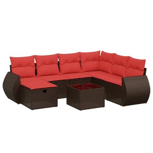 vidaXL 8 Piece Patio Sofa Set with Cushions Brown Poly Rattan - 1 of 4