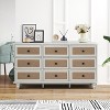ORRD 9 Drawer Dresser for Bedroom, Mid Century Modern Wide Wood Rustic Chest of Drawers Wooden Storage Organizer Dressers with Burlap Rattan - 3 of 4