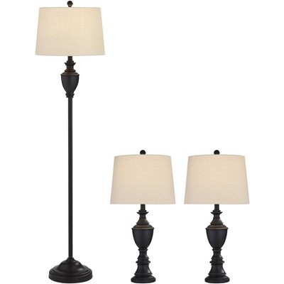 Barnes and Ivy Urn Vase Traditional Table and Floor Lamp Set Black Finish Off-White Shade Living Room Bedroom Bedside Nightstand House Office