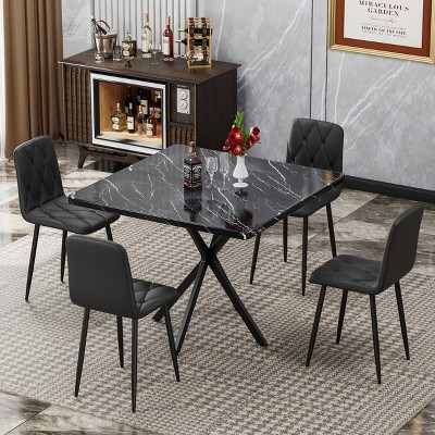 VYNXARIA Square Dining Table Set, Modern Square Dining Table for 4 , Faux Marble Tabletop, Coffee Table for Kitchen Dining Room, Office, Save Space