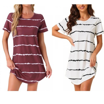 INSPIRE CHIC Women's 2 Pcs Round-Neck Curved-Hem Short-Sleeve Nightshirt Sleep Gown