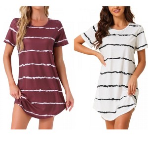 INSPIRE CHIC Women's 2 Pcs Round-Neck Curved-Hem Short-Sleeve Nightshirt Sleep Gown - 1 of 4