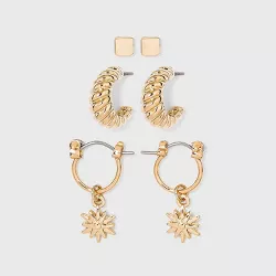 Huggie and Twisted Hoop with Stud Trio Earrings - A New Day™ Gold