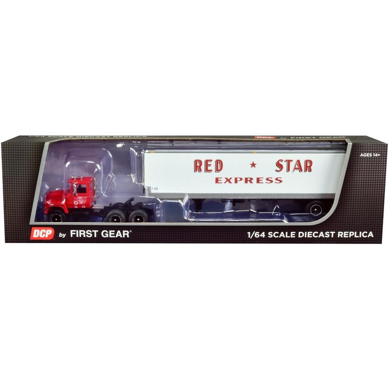 Ford LT-9000 Day Cab with Vintage 40' Dry Goods Tandem-Axle Trailer Red and White 1/64 Diecast Model by DCP/First Gear, 3 of 4