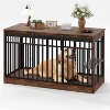 55" Dog Crate Furniture,Heavy Duty Steel & Wood Kennel w/ Sliding Door,Convertible End Table for Large Dogs, Food Bowls Included, No Assembly - 3 of 4