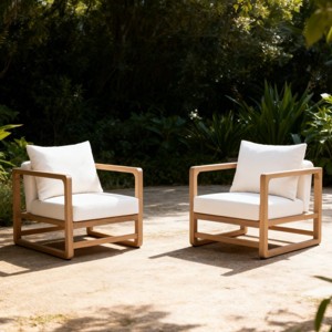 Modern Solid Acacia Wood Patio Lounge Chair with Removable Water-Resistant Cushions, Heavy Duty Club Armchair-3irtyhousy - 1 of 4