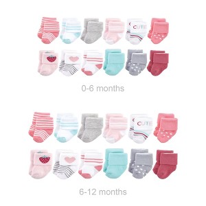 Hudson Baby Infant Girl Grow with Me Cotton Terry Socks, Strawberry, 0-6 and 6-12 Months - 1 of 2