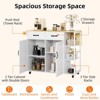 Wide Wood Top Kitchen Island Table With 2 Door Cabinets 2 Storage Drawers Spice Rack,Towel Rack, Wine Rack Kitchen Push Table With Folding Leaf Roller - 4 of 4