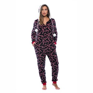 Just Love Womens One Piece Winter Holiday Adult Bodysuit Faux Shearling Lined Hoody Xmas Pajamas - 1 of 4