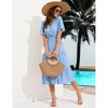 Clearlove Women's Casual V Neck Midi Dress Smocked Waist Tiered Short Sleeve A Line Pleated Flowy Long Dress - 3 of 4