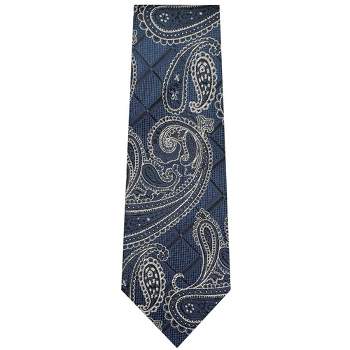 TheDapperTie Men's Navy Blue And White Paisley Necktie with Hanky