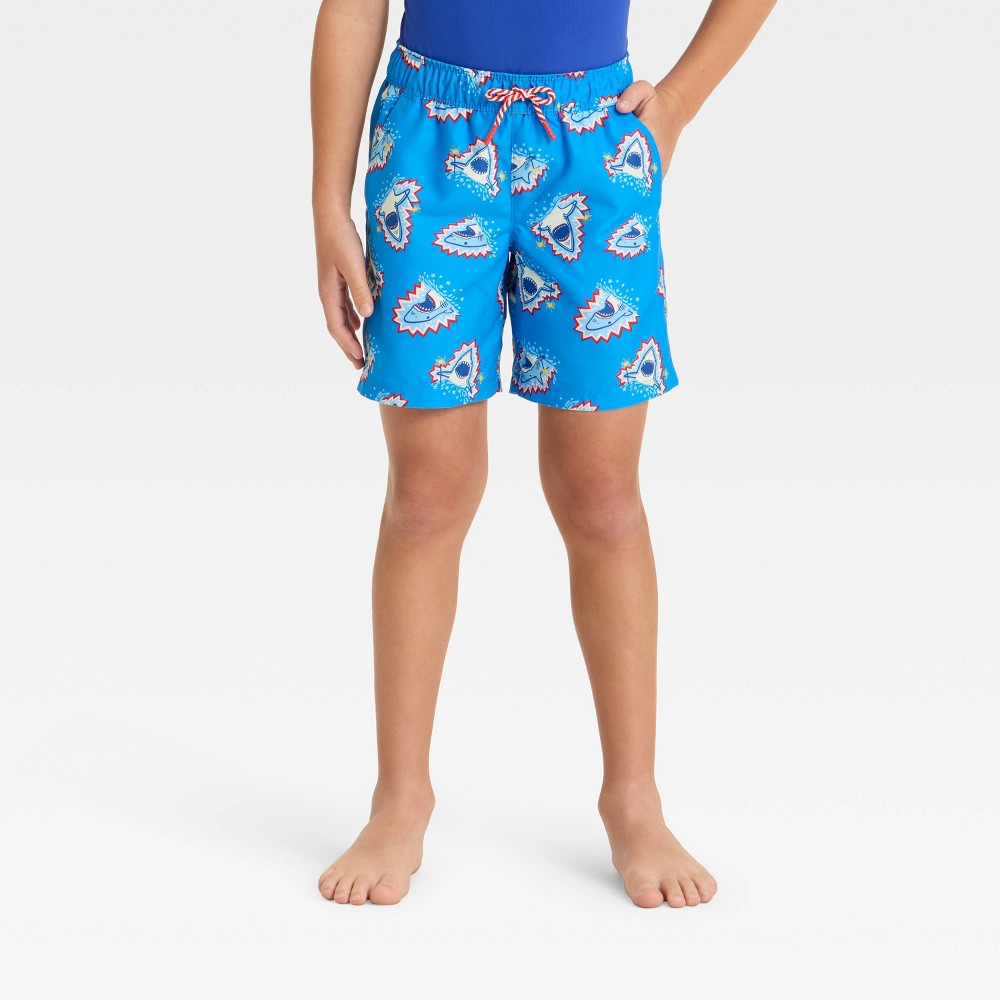 Photos - Swimwear Boys' Celebration Shark Swim Trunks - Cat & Jack™ Blue L