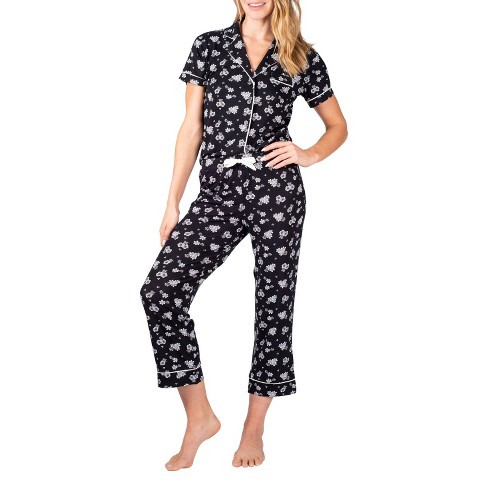 Blis Women's Notched Collar Short Sleeve Capri Pajama Set Midnight Floral 3X