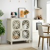 HDZNVF Sideboard Buffet Storage Cabinet, Freestanding Bathroom Cabinet With Tempered Glass Doors, Cream - 2 of 4