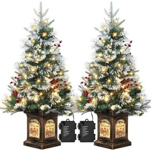 TackView Artificial Christmas Tree with 78 Warm White LED Lights, Pre-Lit Fiber Optic with Snowflakes and Red Berries - 1 of 4