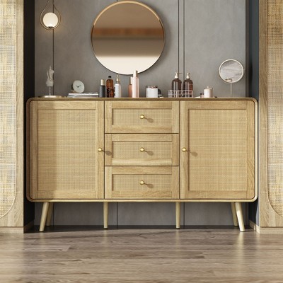 FUFU&GAGA Rattan - fronted Wood Dresser for Bedroom Multi - scenario Storage Organizer