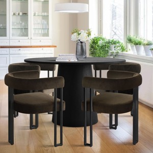 5-piece Black Round Dining Table Set for 4, Dining Chairs Set of 4 and 46" Manufactured Grain Round Dining Table, Dining Room Furniture-Maison Boucle - 1 of 4