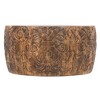 Royal Hampton Rea 34 Inch Handcrafted Mango Wood Coffee Table, Round Drum Shape, Carved Damask Pattern - 3 of 4