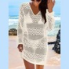 Women's Crochet Knit Beach Cover-Up - V-Neck Long Bell Sleeve Sheer Swimwear Tunic Dress - 2 of 4