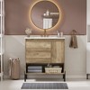 Vynxaria 30 inch Natural Wood Modern Single Sink Freestanding Bath Vanity with White Ceramic Top Deep Drawers with Dividers Soft Close Door Open Shelf - 2 of 4
